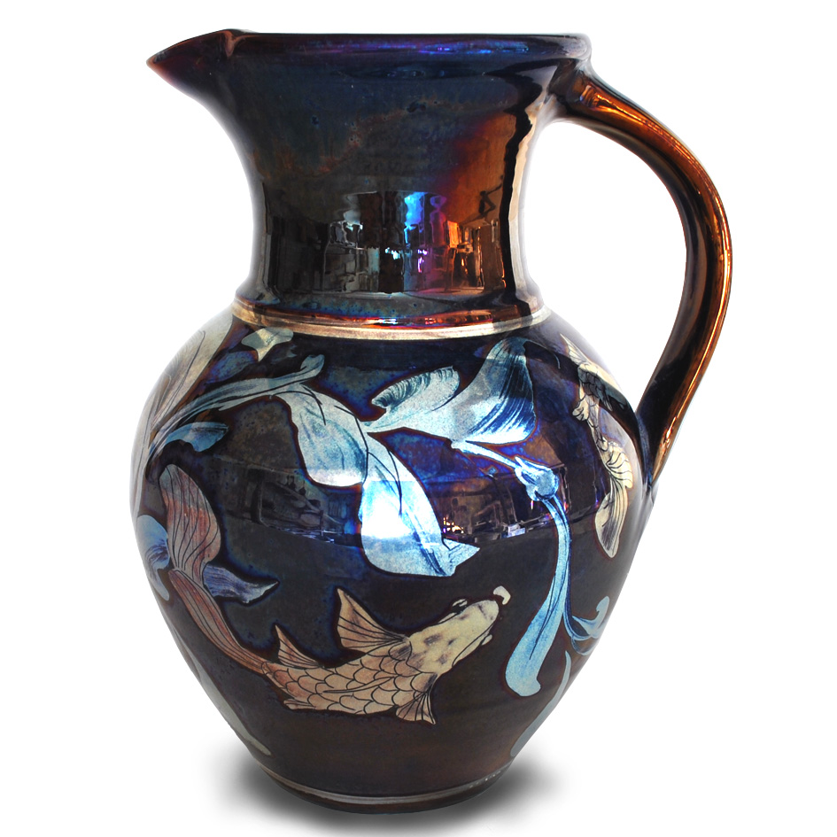 Fish and weed jug. Purple-blue ground. Height 20 cm. Unique number 9443.