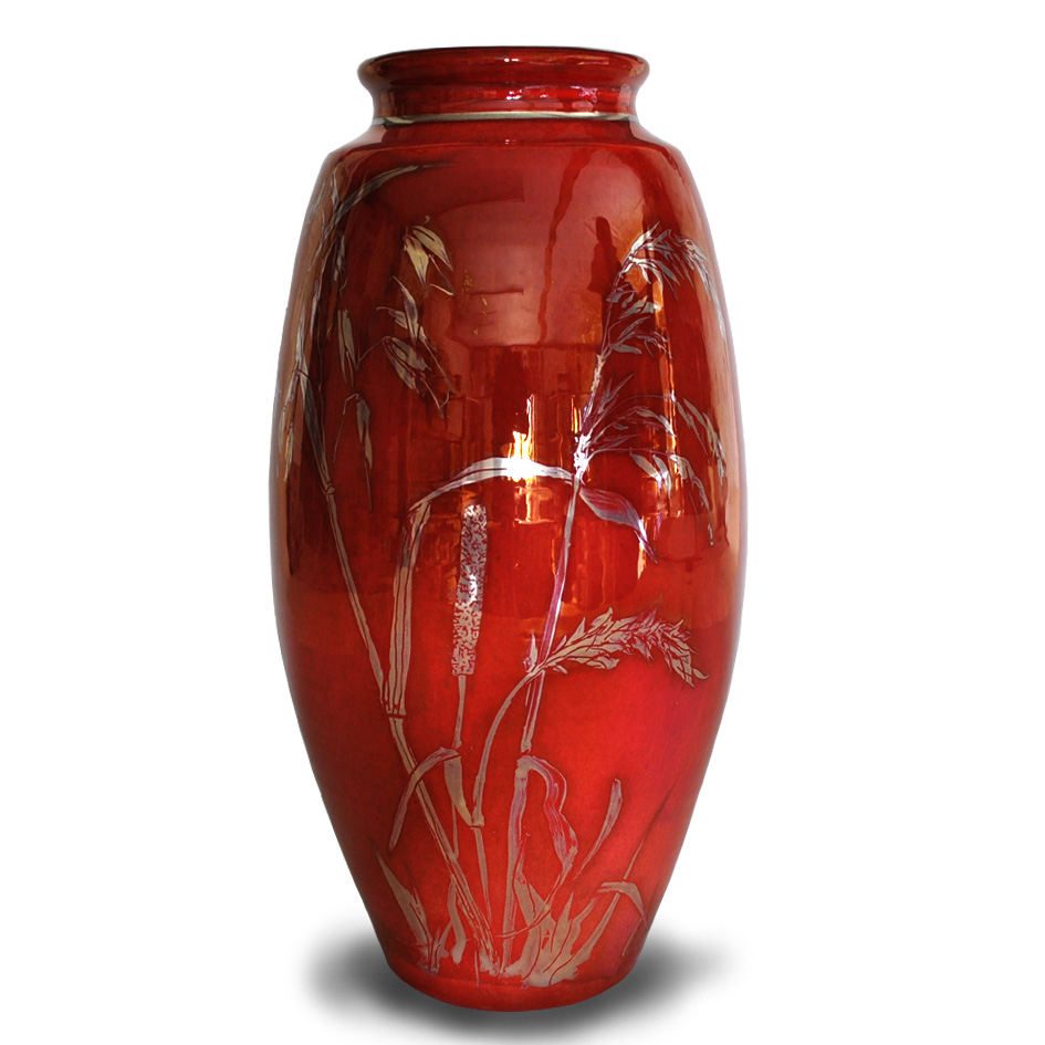 Grasses and thistles vase. Red ground. Height 24.5 cm. Unique number 9256. - Image 2