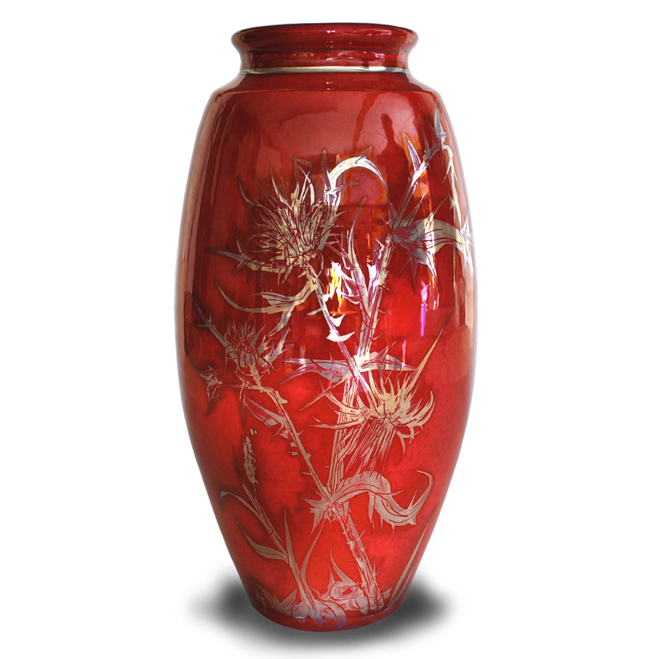 Grasses and thistles vase. Red ground. Height 24.5 cm. Unique number 9256.